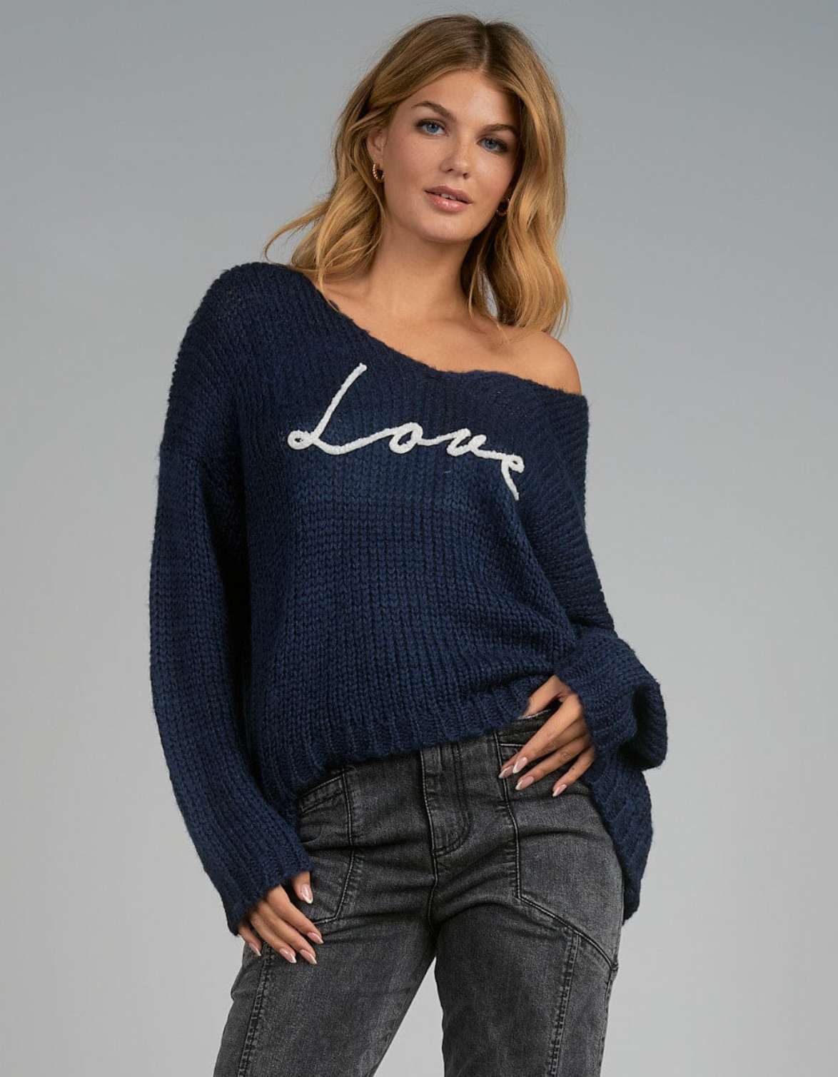 &quot;LOVE&quot; V-Neck Knit Sweater