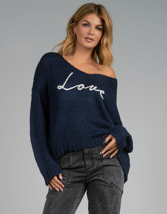 "LOVE" V-Neck Knit Sweater