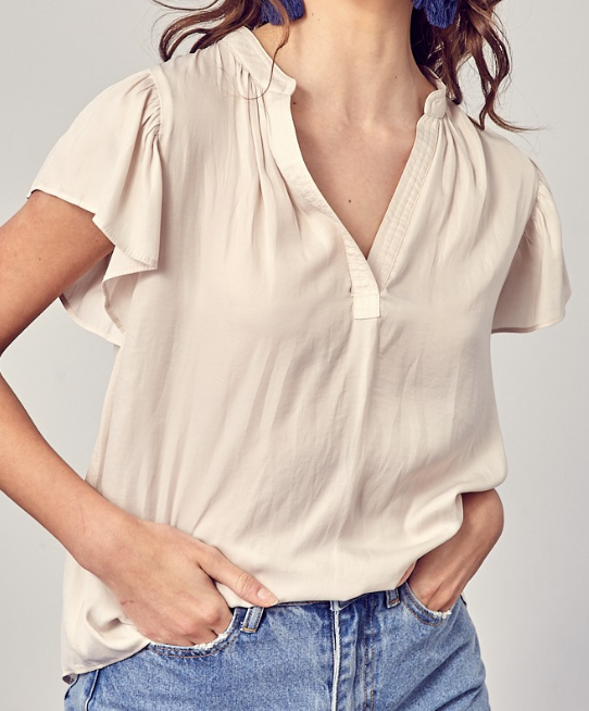 V-Neck Butterfly Sleeve Blouse