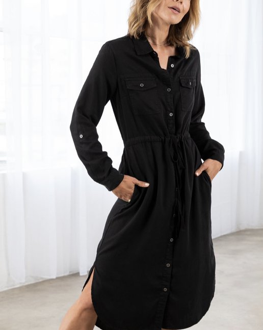 Tencel Long Sleeve Button Shirt Dress