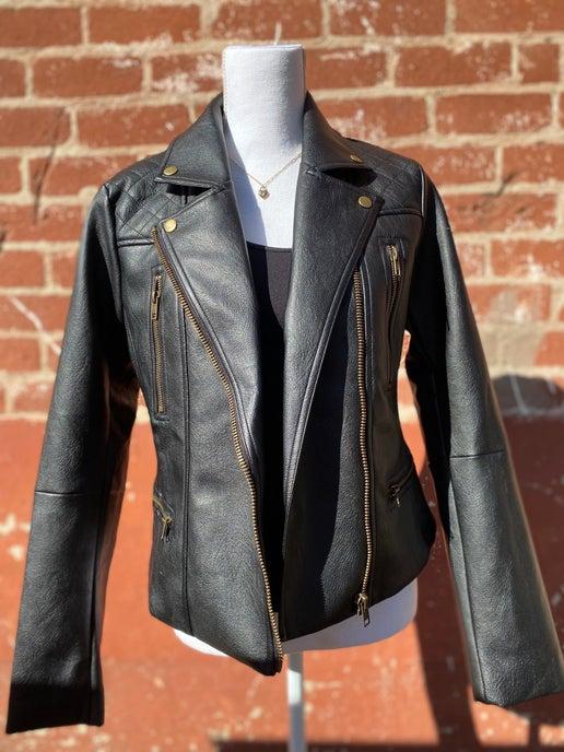 Quilted Shoulder Faux Leather Jacket