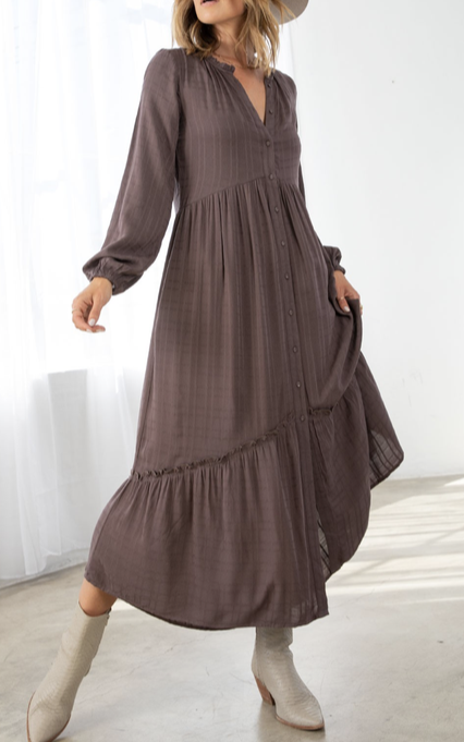 Boho Blousey Button Front Maxi Dress