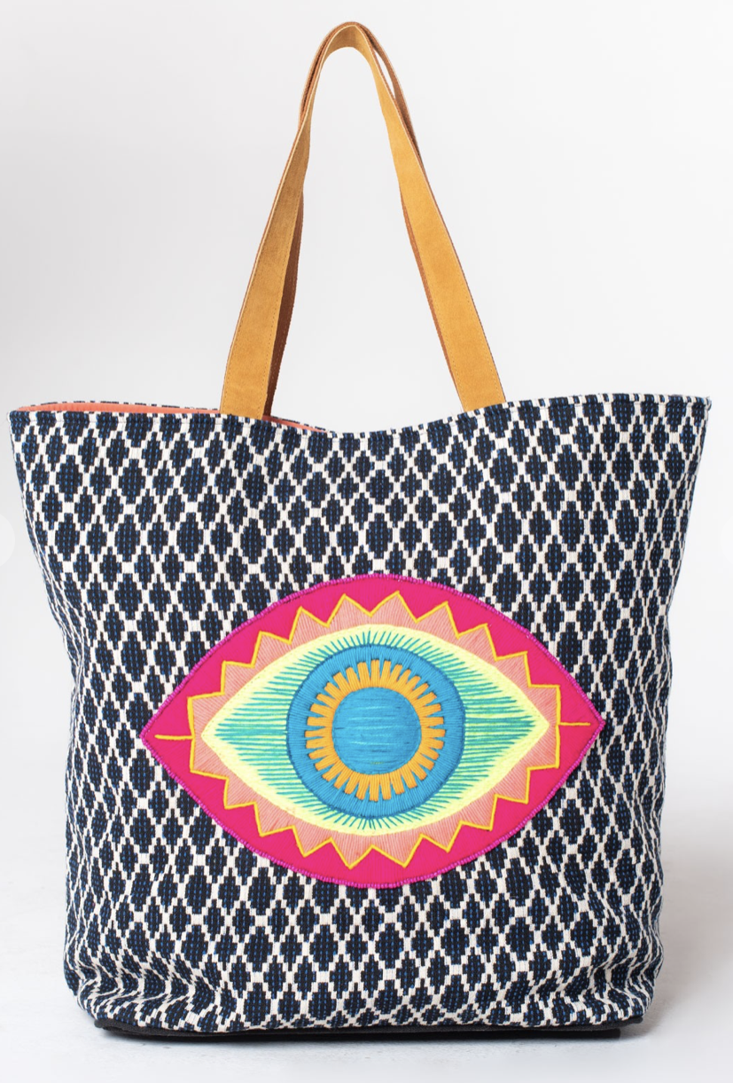 Evil Eye Embroidered Tote Bag